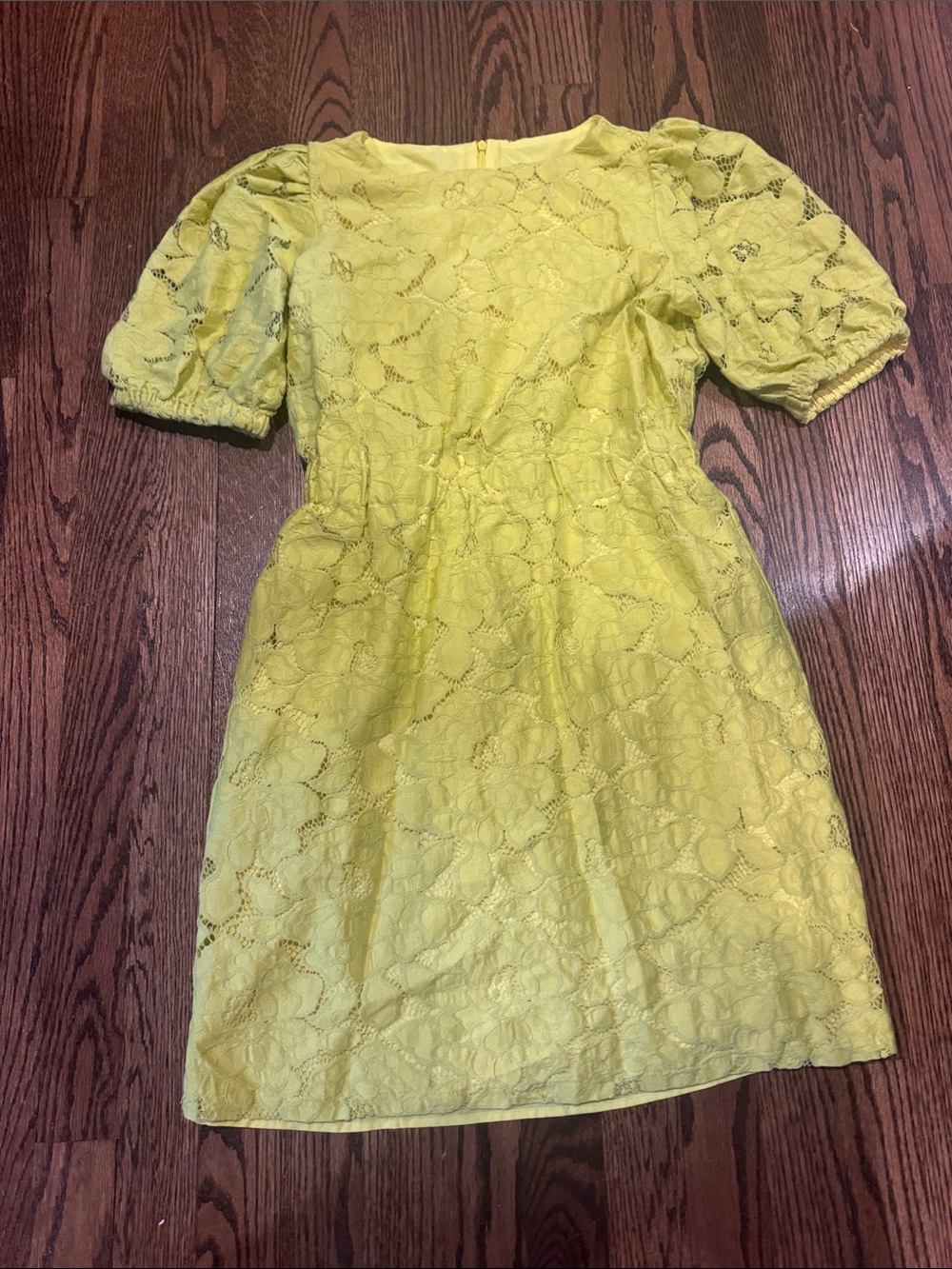 Maggy London Yellow Lace Puff-Sleeve Dress Size 6 Petite
